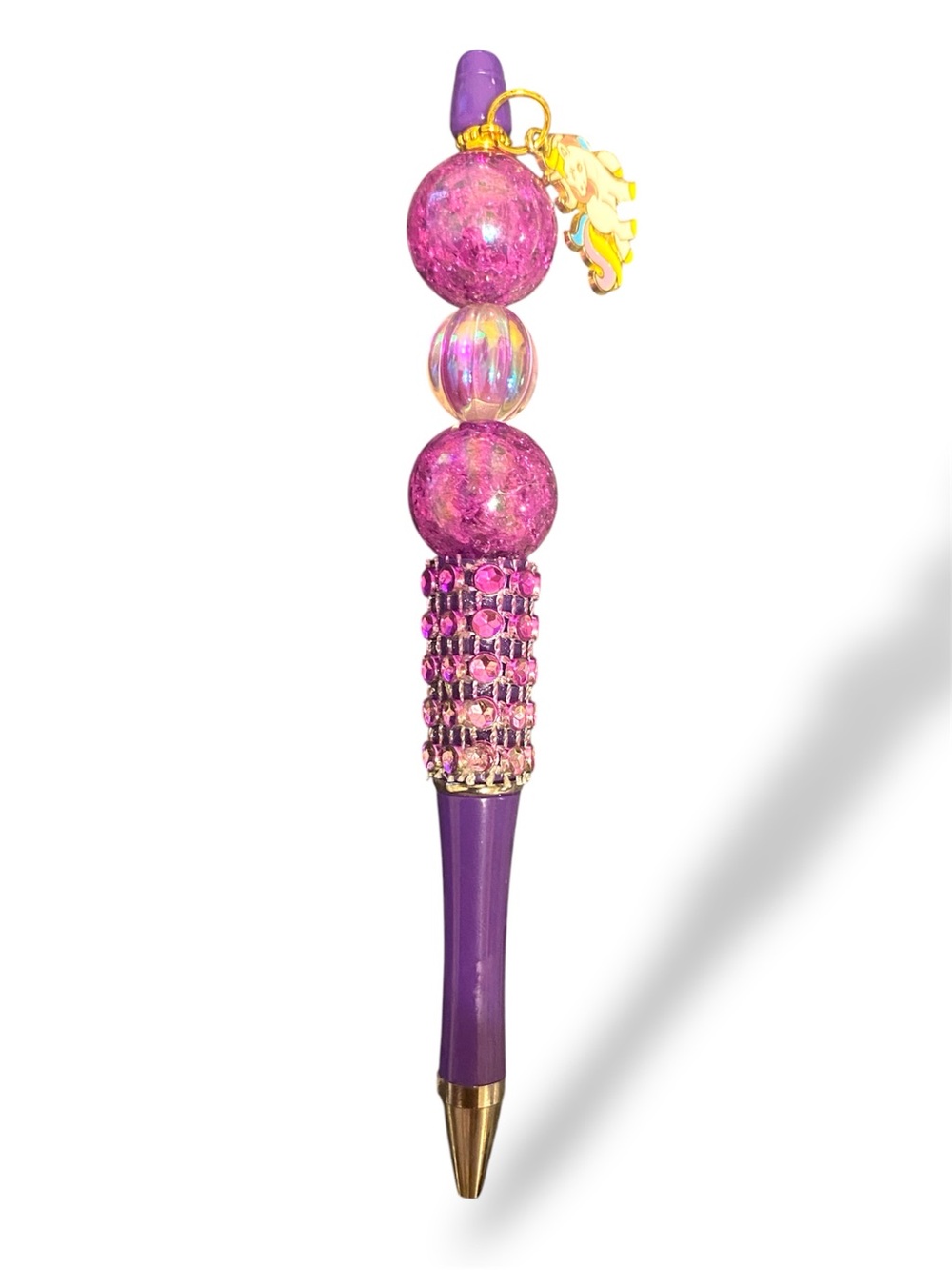 Purple & Pink Beaded Charm Pen with Gold Accent